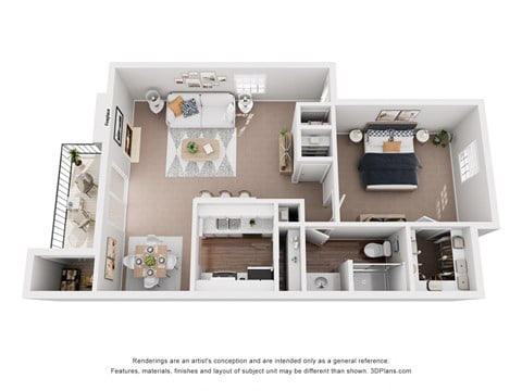 Floor plan for 1 bed, 1 bath, 748 sqft